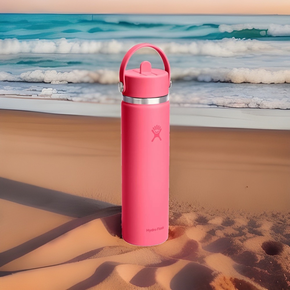 NWT Hydroflask Popstar Neon Pink 24 Oz Wide Mouth Flex Straw Bottle Cold Hot